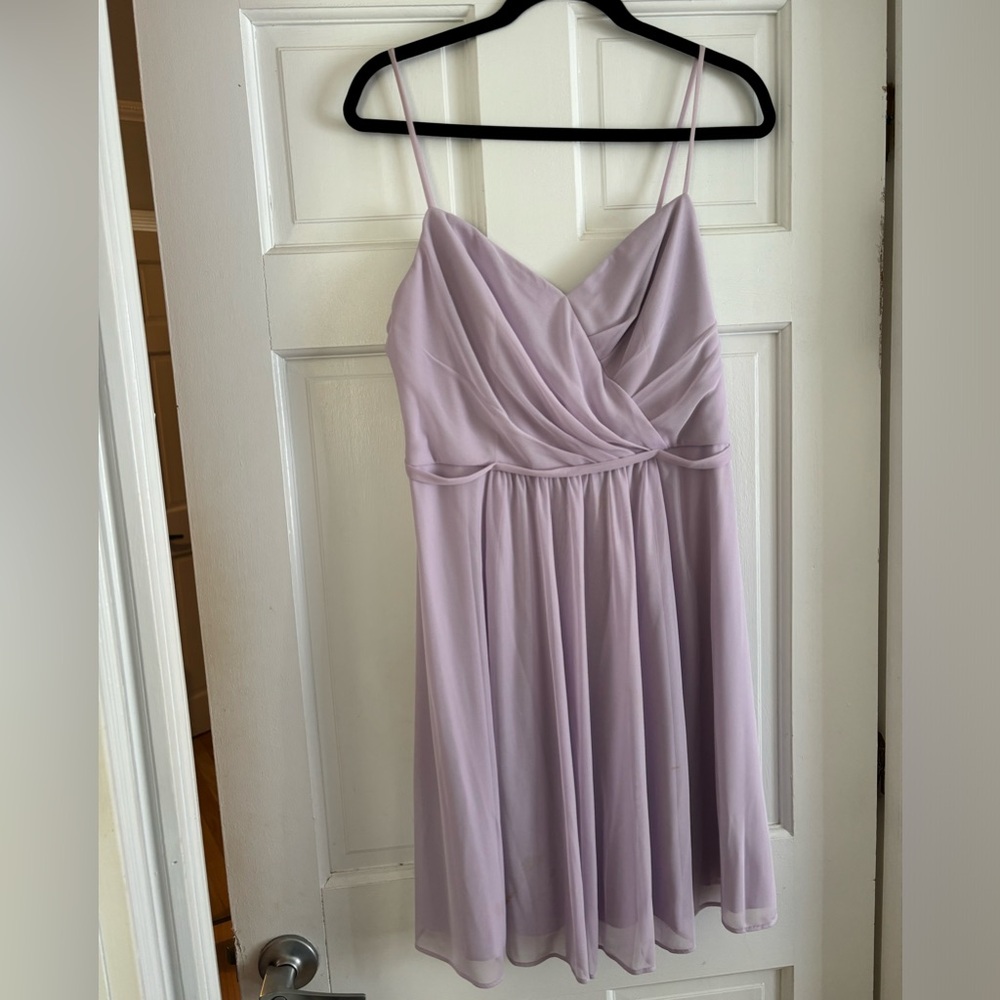 DAVID’S BRIDAL | Violet Flowy Mini Dress With Spaghetti Straps - Size 12